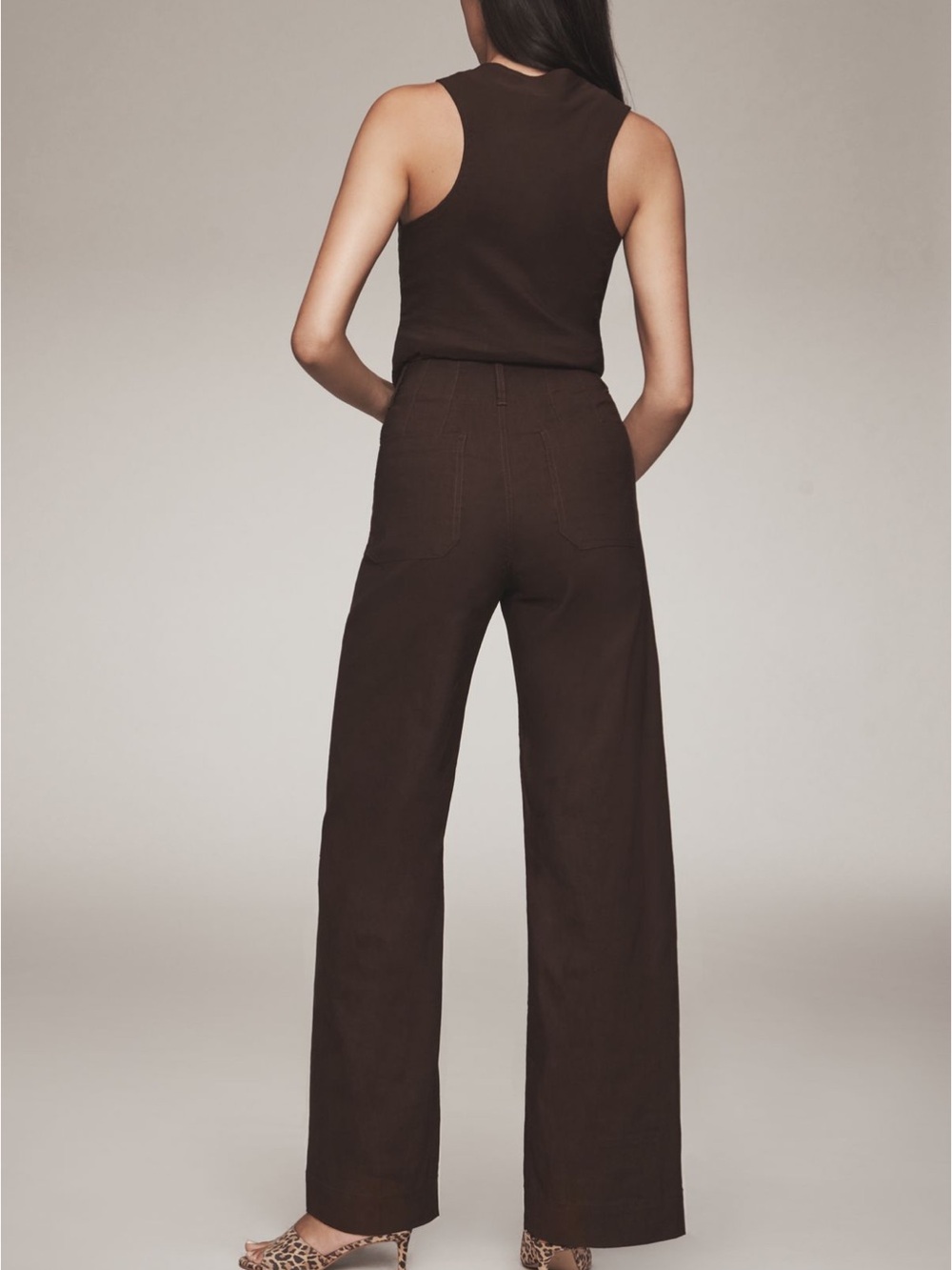 Maeve Dark Brown Wide-Leg High-Rise Pants - Picture 2 of 6